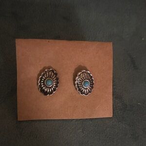 Silver and Turquoise Floral Stud Earrings
